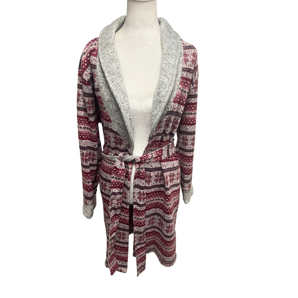 Nautica Robe Shawl Holiday Fair Isle Red Grey Snowflake Sz M/L Loungewear Winter